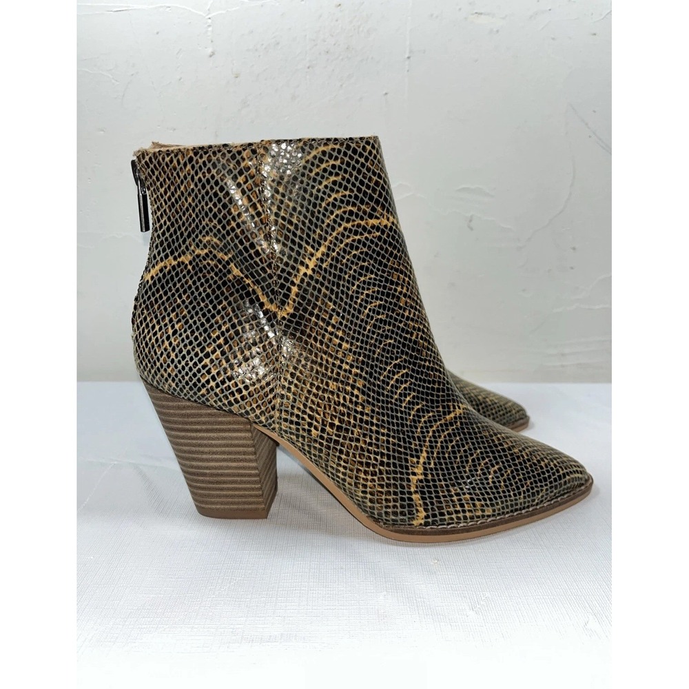 Lucky Brand Womens Adalan Ankle Boots 7.5 M Leather Snakeskin Print Block Heel